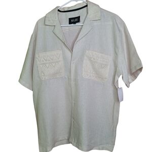 Texture Fabric Men's Cream Button Down Shirt Size MEDIUM NWT